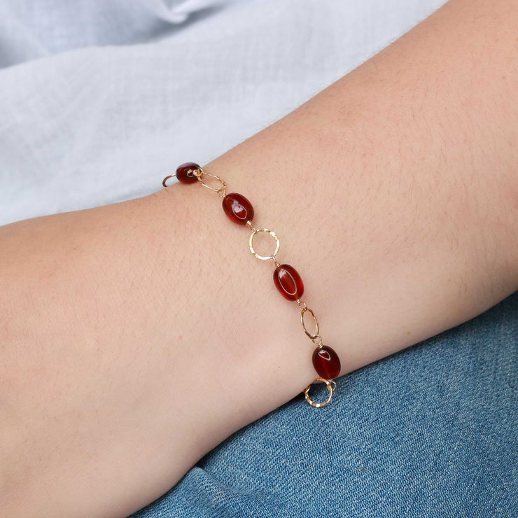 Amber Fire - Hessonite Garnet Gold Bracelet life style image | Breathe Autumn Rain Artisan Jewelry