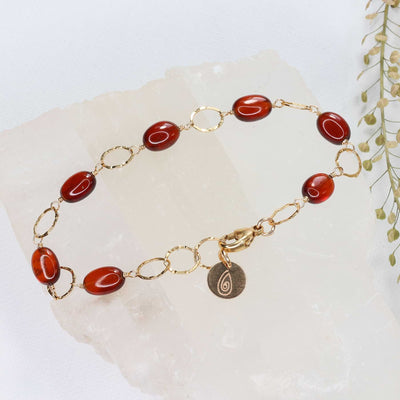 Amber Fire - Hessonite Garnet Gold Bracelet main image | Breathe Autumn Rain Artisan Jewelry