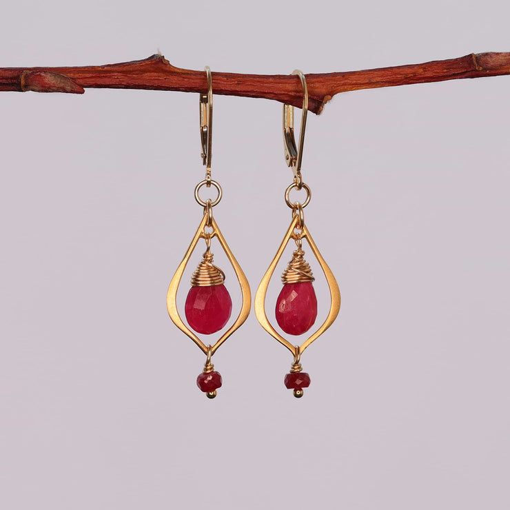 Amelie - Dainty Ruby Teardrop Gold Earrings alt image | Breathe Autumn Rain Artisan Jewelry