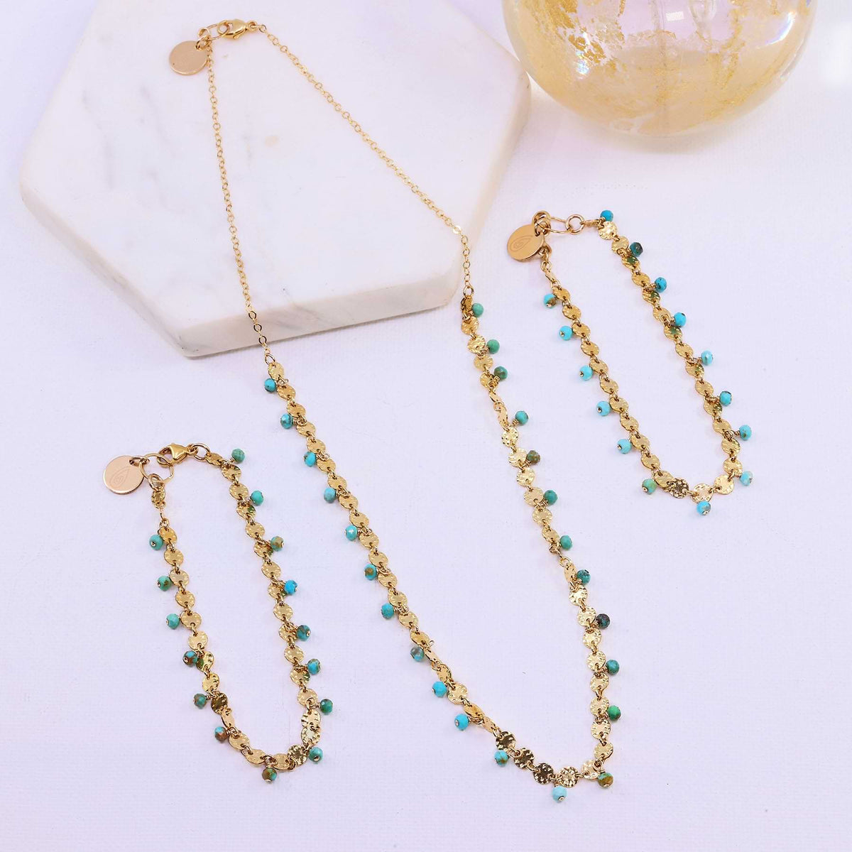 Amira - Sleeping Beauty Turquoise Gold Necklace  Bracelet Set main image | Breathe Autumn Rain Artisan Jewelry