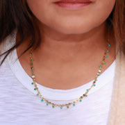 Amira - Sleeping Beauty Turquoise Gold Necklace life style main image | Breathe Autumn Rain Artisan Jewelry