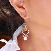 Antoinette - Multi-Gemstone Pearl Gold Chandelier Earrings life style image | Breathe Autumn Rain Artisan Jewelry