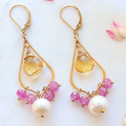 Antoinette - Multi-Gemstone Pearl Gold Chandelier Earrings detail image | Breathe Autumn Rain Artisan Jewelry