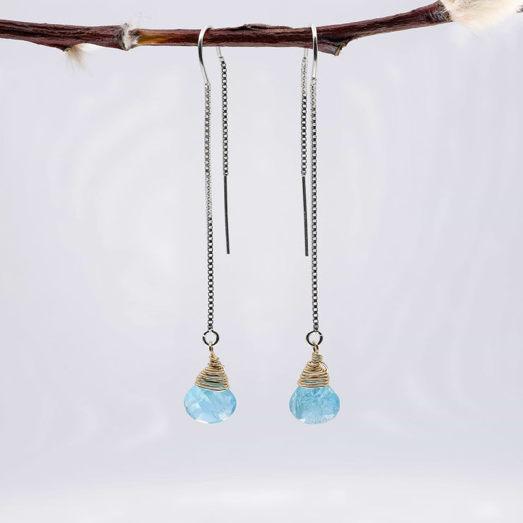 Apatite Gemstone Silver Thread Earrings alt image | Breathe Autumn Rain Artisan Jewelry