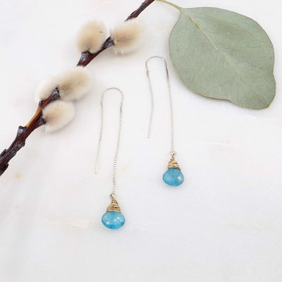 Apatite Gemstone Silver Thread Earrings main image | Breathe Autumn Rain Artisan Jewelry
