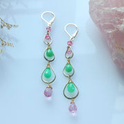 April Showers - Chrysoprase and Pink Topaz Silver Drop Earrings main image |  Breathe Autumn Rain Artisan Jewelry