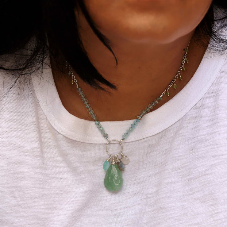 Aquamarine Peridot Multi-Gemstone Necklace life style image | Breathe Autumn Rain Artisan Jewelry