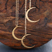 Artemis - Large Gold Hammered Waning Crescent Moon Necklace alt image | Breathe Autumn Rain Artisan Jewelry