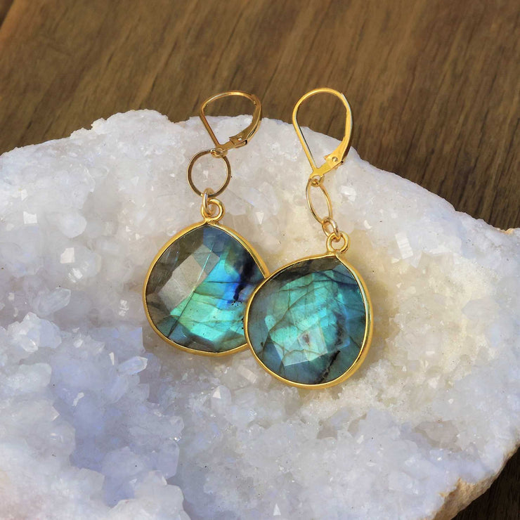 Aurora - Large Labradorite Gold Earrings