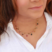Autumn Harmony - Multi Tourmaline Gold Necklace life style main image | Breathe Autumn Rain Artisan Jewelry 