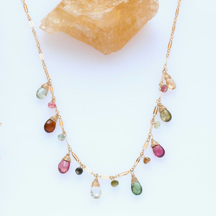 Autumn Harmony - Multi Tourmaline Gold Necklace main image | Breathe Autumn Rain Artisan Jewelry