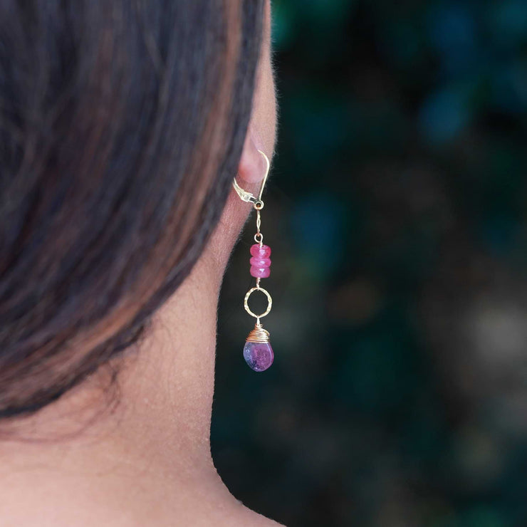 Autumn in Abundance -Tourmaline and Pink Sapphire Gold Earrings life style alt image | Breathe Autumn Rain Artisan Jewelry