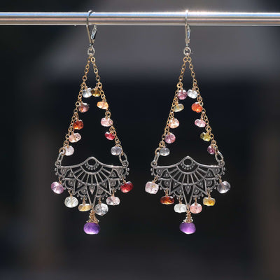 Autumn in Dusk - Multi-Spinel Silver Chandelier Earrings main image | Breathe Autumn Rain Artisan Jewelry