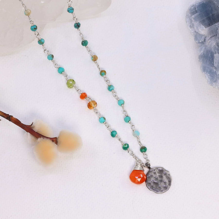 Autumn on the Beach - Turquoise Citrine and Carnelian Sterling Silver Necklace alt image | Breathe Autumn Rain Artisan Jewelry