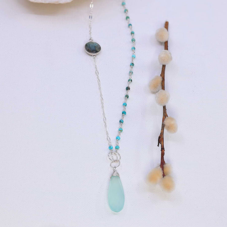Beach Walk - Turquoise Labradorite Chalcedony Silver Necklace alt image | Breathe Autumn Rain Artisan Jewelry