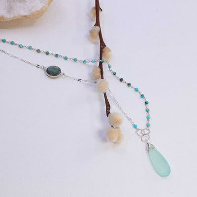 Beach Walk - Turquoise Labradorite Chalcedony Silver Necklace main image | Breathe Autumn Rain Artisan Jewelry