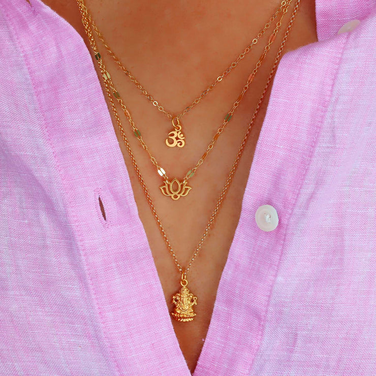 Awaken and Inspire - Ganesha Om Lotus Layered Necklace life style image | Breathe Autumn Rain Artisan Jewelry