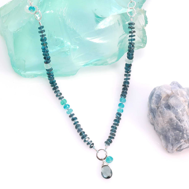 Azores - Navy Kyanite and Apatite Knotted Necklace alt image | Breathe Autumn Rain Artisan Jewelry