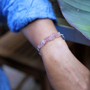 Balos Bay - Rare Pink Tourmaline Cord Bracelet life style image | Breathe Autumn Rain Artisan Jewelry