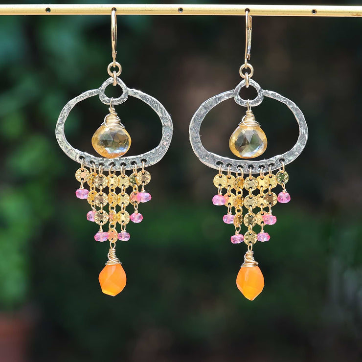 Barritz - Citrine, Carnelian and Pink Topaz Drop Earrings alt image | Breathe Autumn Rain Artisan Jewelry