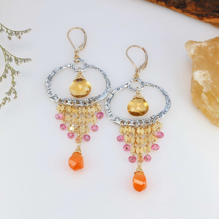 Barritz - Citrine, Carnelian and Pink Topaz Drop Earrings main image | Breathe Autumn Rain Artisan Jewelry