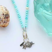 Beach Life - Peruvian Opal Silk Knotted Necklace with Silver Beach Charms alt image | Breathe Autumn Rain Artisan Jewelry