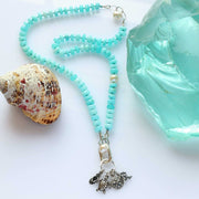 Beach Life - Peruvian Opal Silk Knotted Necklace with Silver Beach Charms main image | Breathe Autumn Rain Artisan Jewelry