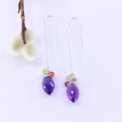 Beatrix - Amethyst Quartz Multi-Gemstone Silver Thread Earrings main image | Breathe Autumn Rain Artisan Jewelry