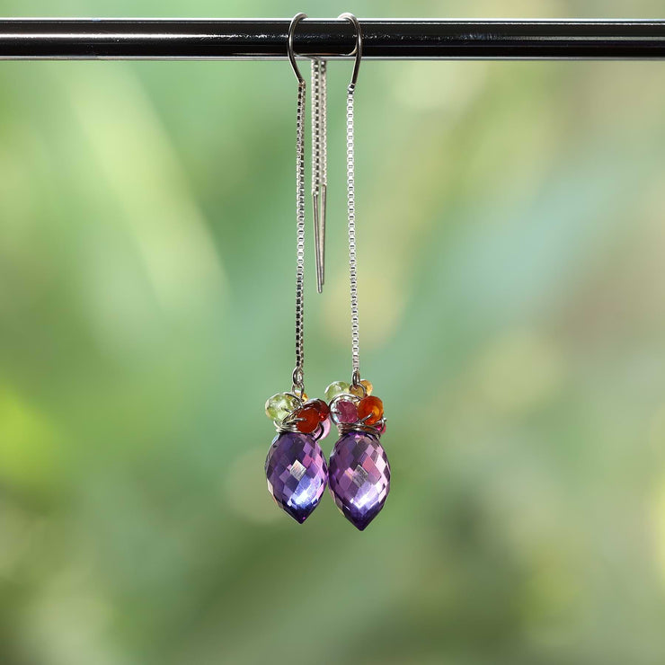 Beatrix - Amethyst Quartz Multi-Gemstone Silver Thread Earrings alt image | Breathe Autumn Rain Artisan Jewelry