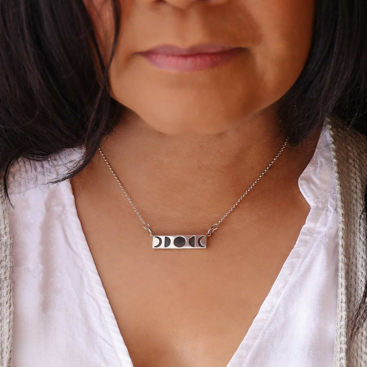 Bella Luna Bar Necklace life style image | Breathe Autumn Rain  Artisan Jewelry