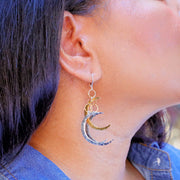 Bewitched - Crescent Moon Dangling Mobile Earrings life style image | Breathe Autumn Rain Artisan Jewelry