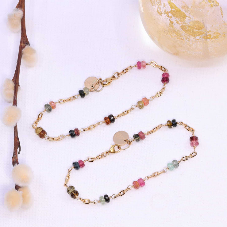 Bexley II - Multi Tourmaline Gold Chain Link Stacking Bracelet main image | Breathe Autumn Rain Artisan Jewelry