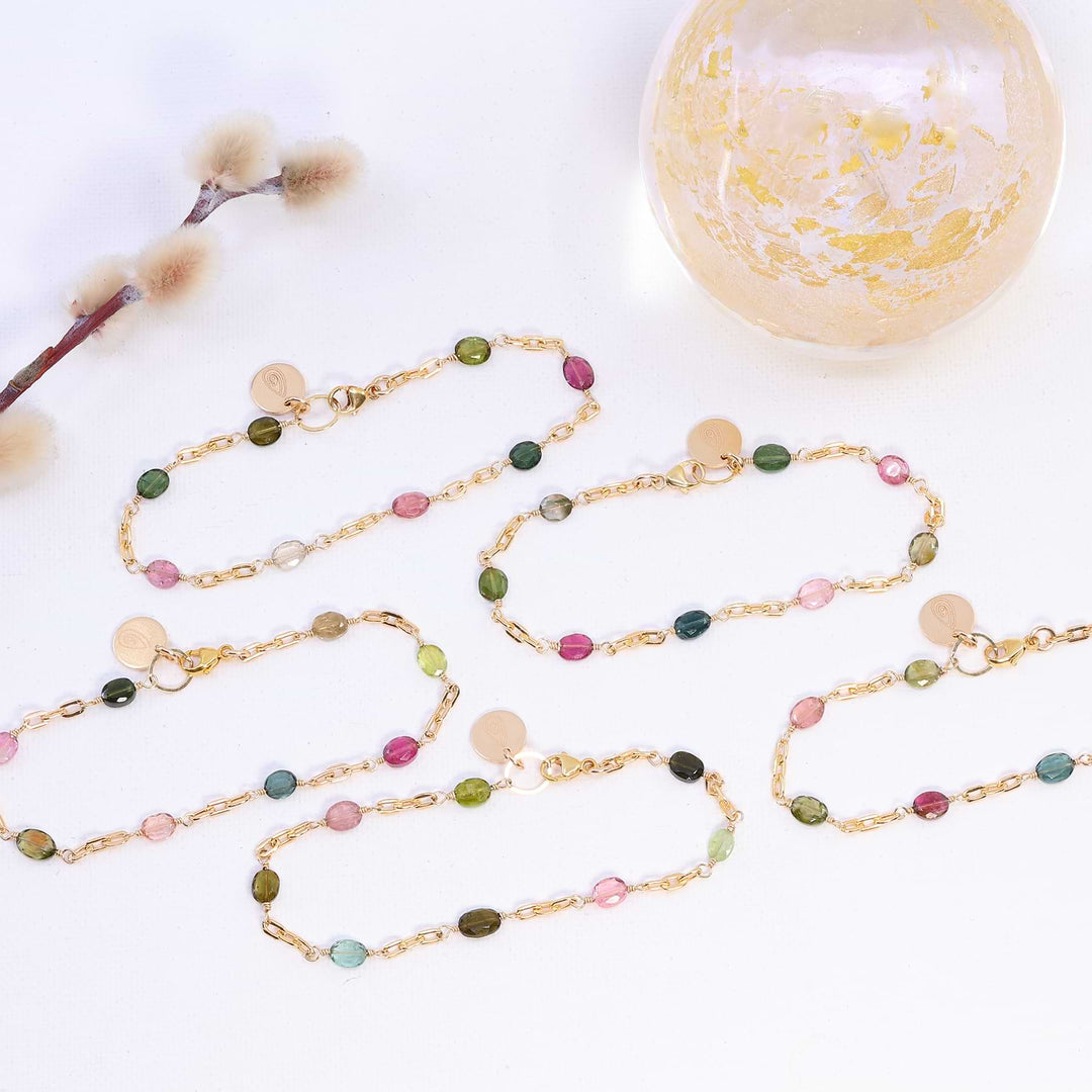 Bexley - Multi Tourmaline Gold Chain Link Stacking Bracelet alt image | Breathe Autumn Rain Artisan Jewelry