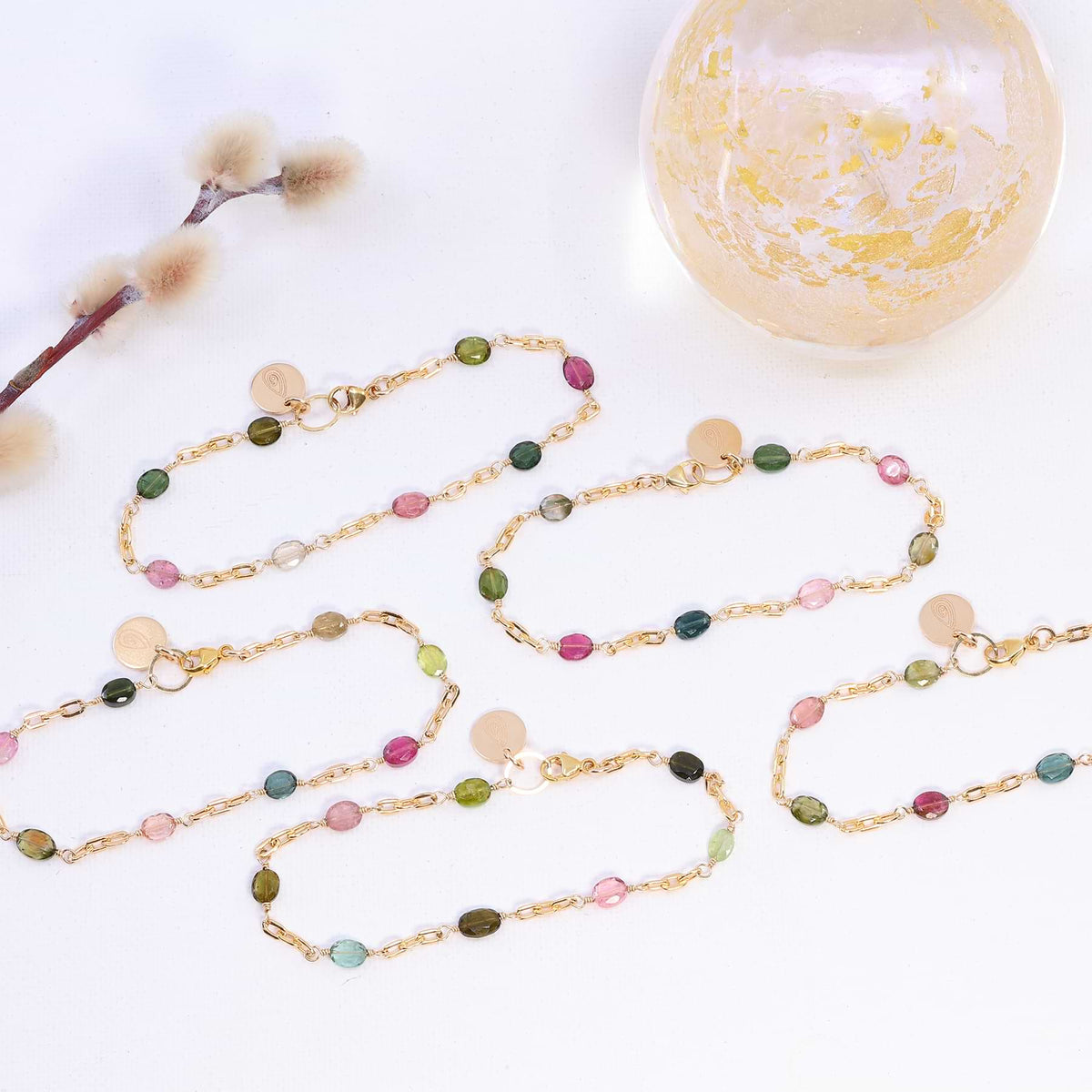 Bexley - Multi Tourmaline Gold Chain Link Stacking Bracelet alt image | Breathe Autumn Rain Artisan Jewelry