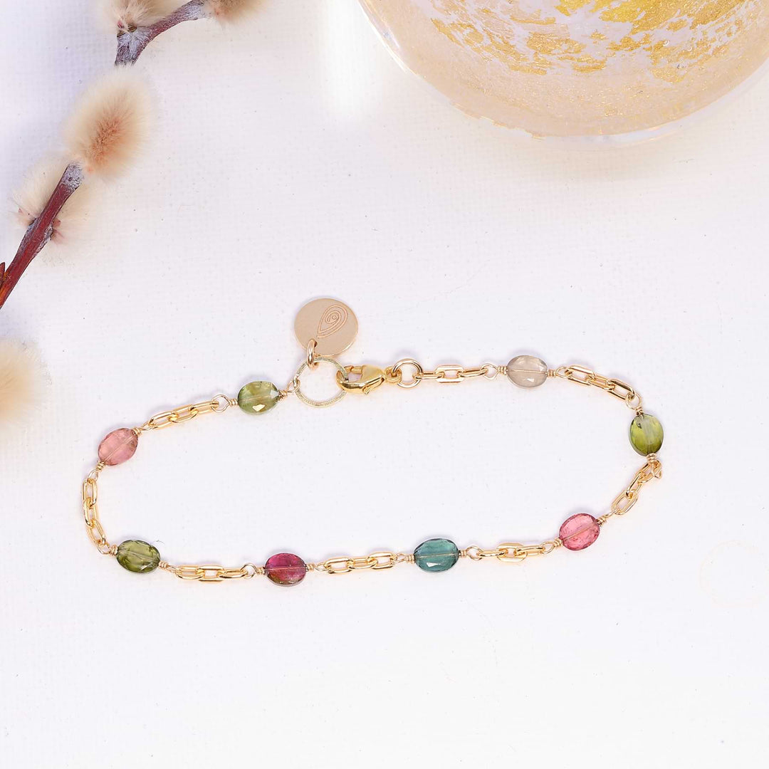 Bexley - Multi Tourmaline Gold Chain Link Stacking Bracelet alt image | Breathe Autumn Rain Artisan Jewelry