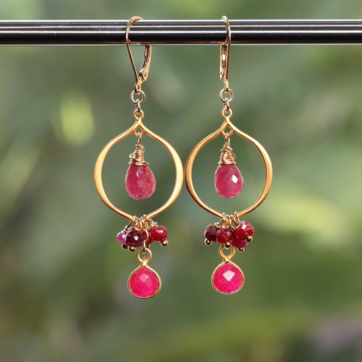 Bijou - Ruby and Pink Sapphire Gold Chandelier Earrings image | Breathe Autumn Rain Artisan Jewelry