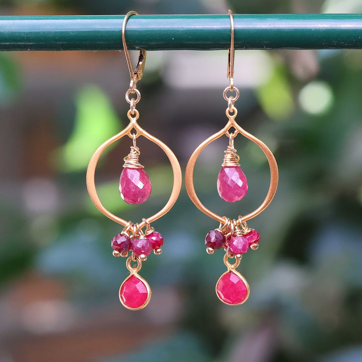 Bijou - Ruby and Pink Sapphire Gold Chandelier Earrings image | Breathe Autumn Rain Artisan Jewelry