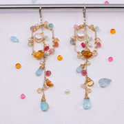 Birthday Cake - Aquamarine and Pearl Drop Chandelier Earrings main image | Breathe Autumn Rain Artisan Jewelry