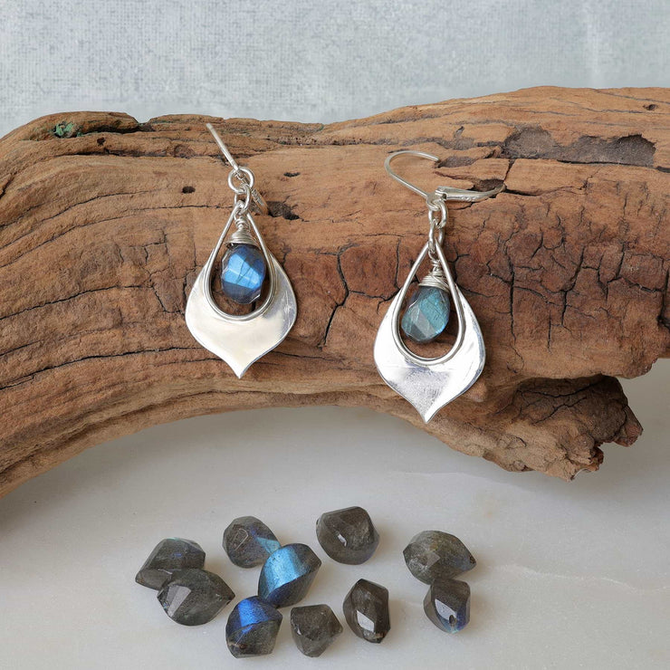 Labradorite Silver Teardop Earrings alt image | Breathe Autumn Rain Artisan Jewelry