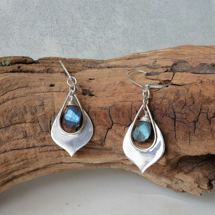 Labradorite Silver Teardop Earrings alt image | Breathe Autumn Rain Artisan Jewelry