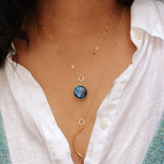 Blue Moon - Double Layered Labradorite and Crescent Moon Necklace life style image | Breathe Autumn Rain Artisan Jewelry