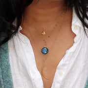 Blue Moon - Double Layered Labradorite and Crescent Moon Necklace life style image | Breathe Autumn Rain Artisan Jewelry