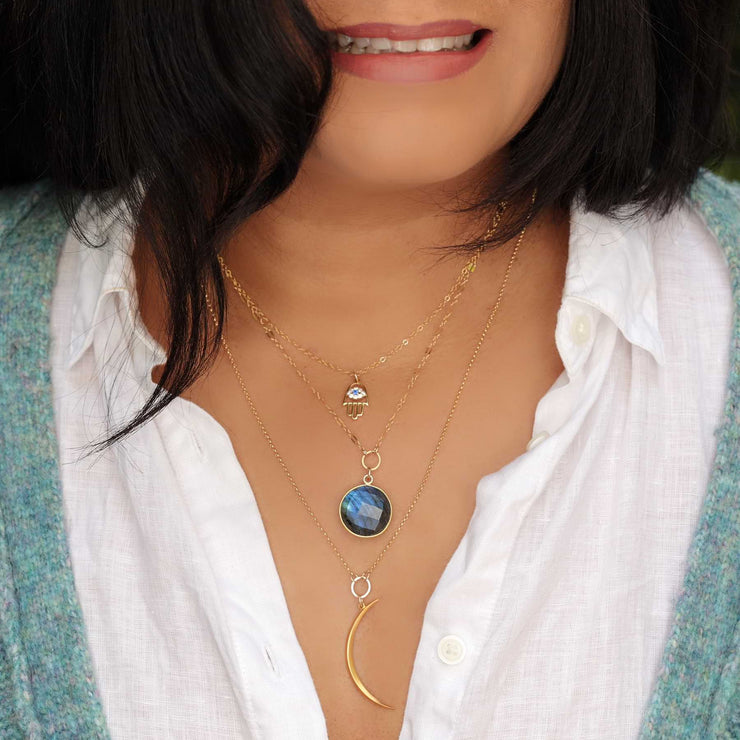 Blue Moon - Double Layered Labradorite and Crescent Moon Necklace life style image | Breathe Autumn Rain Artisan Jewelry
