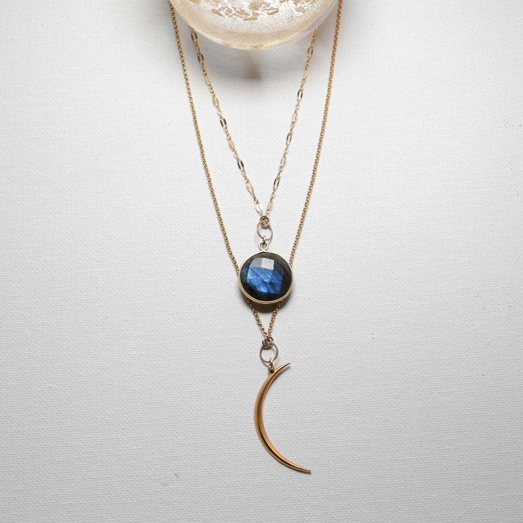 Blue Moon - Double Layered Labradorite and Crescent Moon Necklace main image | Breathe Autumn Rain Artisan Jewelry
