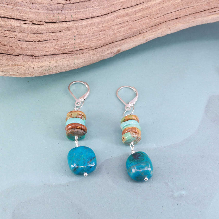 Blue Water - Chrysocolla and Turquoise Silver Earrings main image | Breathe Autumn Rain Artisan Jewelry