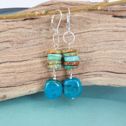 Blue Water - Chrysocolla and Turquoise Silver Earrings alt image } Breathe Autumn Rain Artisan Jewelry