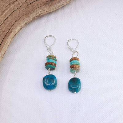 Blue Water - Chrysocolla and Turquoise Silver Earrings main image } Breathe Autumn Rain Artisan Jewelry