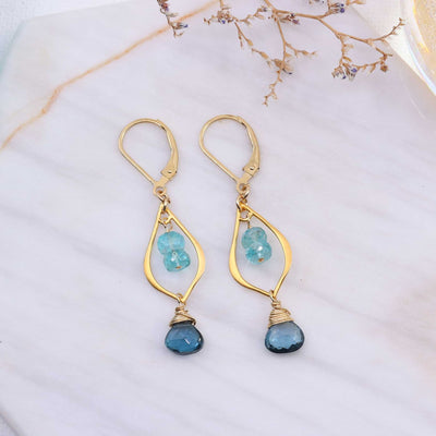 Bluebells and Tidepools - London Blue Topaz Apatite Gold Chandelier Earrings main image | Breathe Autumn Rain Artisan Jewelry