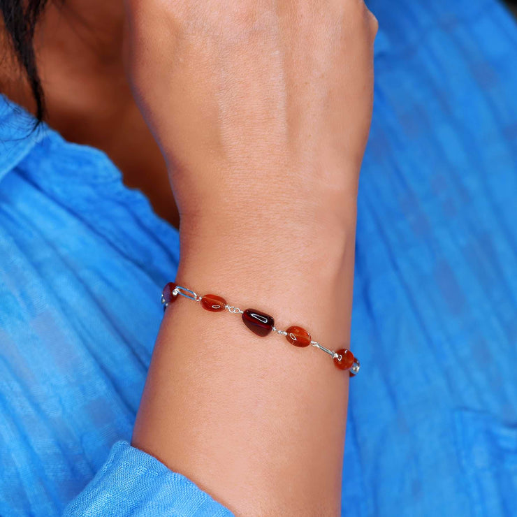 Brandywine - Garnet Sterling Silver Bracelet life style image | Breathe Autumn Rain Artisan Jewelry
