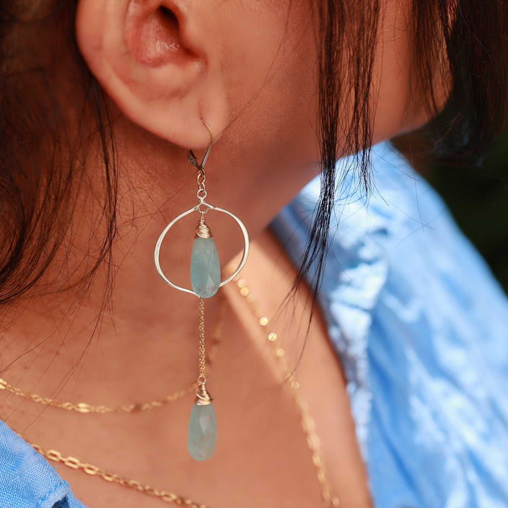 Breeze - Aquamarine Drop Earrings life style image | Breathe Autumn Rain Artisan Jewelry